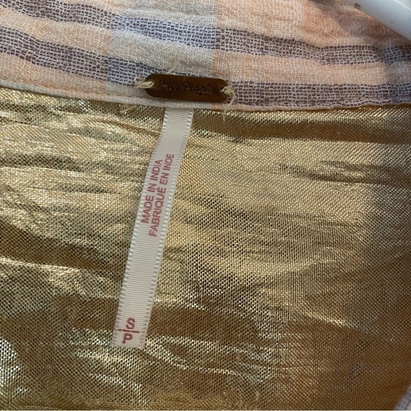 Free People Cotton Gauze Pink plaid slouchy cropped top small - Picture 4 of 6